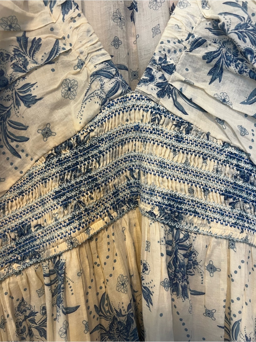 Free People Golden HourCream Maxi Dress with Blue Floral Print - Picture 3 of 7